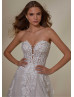 Ivory Floral Lace Glitter Tulle Slit Stunning Wedding Dress